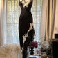 Black retro sexy spaghetti straps exquisite lace long bodycon slim fit elegant evening dress party dress gh3618