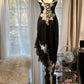 Black retro sexy spaghetti straps exquisite lace long bodycon slim fit elegant evening dress party dress gh3618