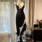 Black retro sexy spaghetti straps exquisite lace long bodycon slim fit elegant evening dress party dress gh3618