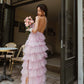 Pink Sweet Backless Long Tulle Ball Gown Evening Dress Party Dress gh3297