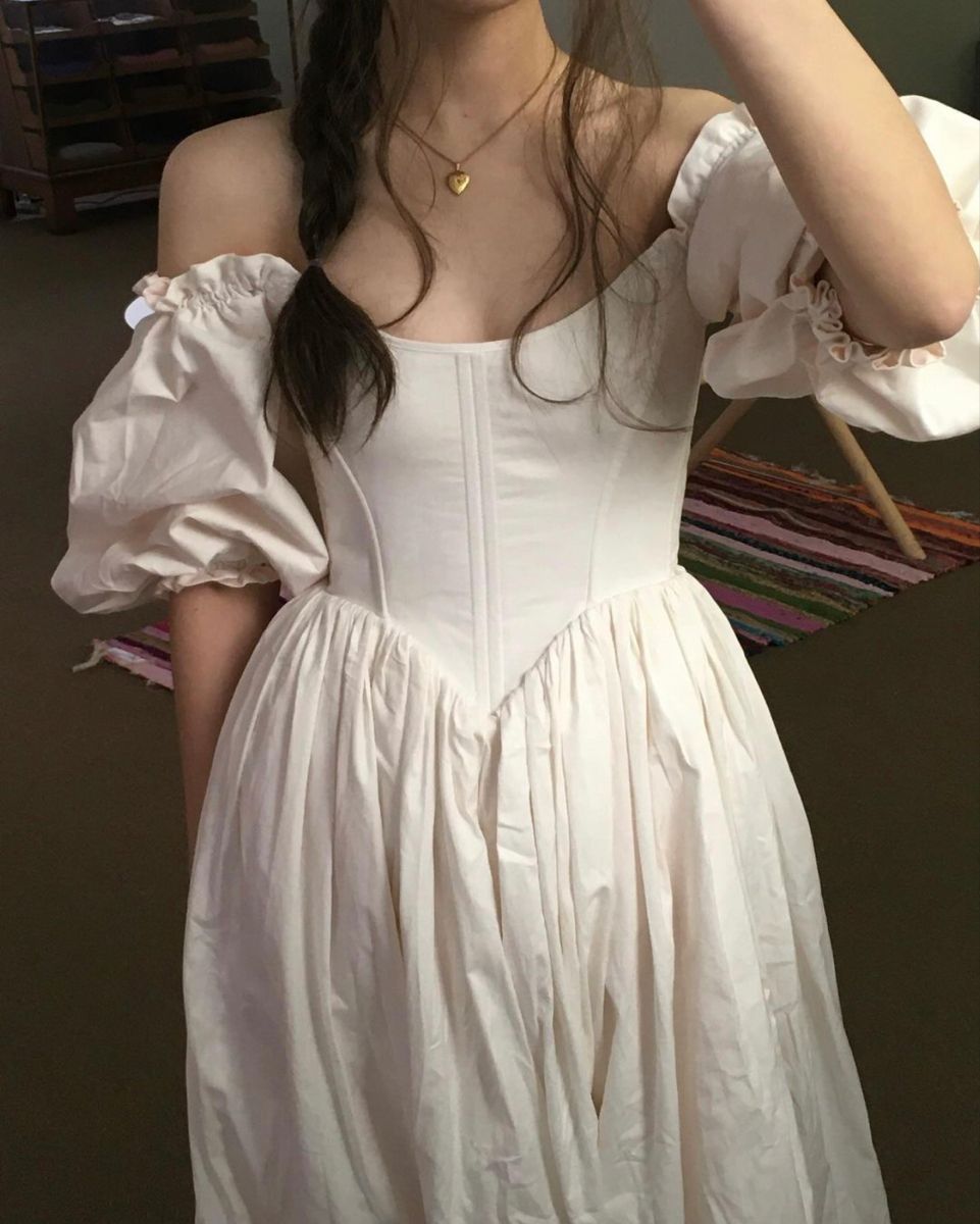 girlhomeshops-Weißes, schlichtes, lässiges, modisches, langes Ballkleid mit künstlerischen Puffärmeln, Umstandskleid gh5851