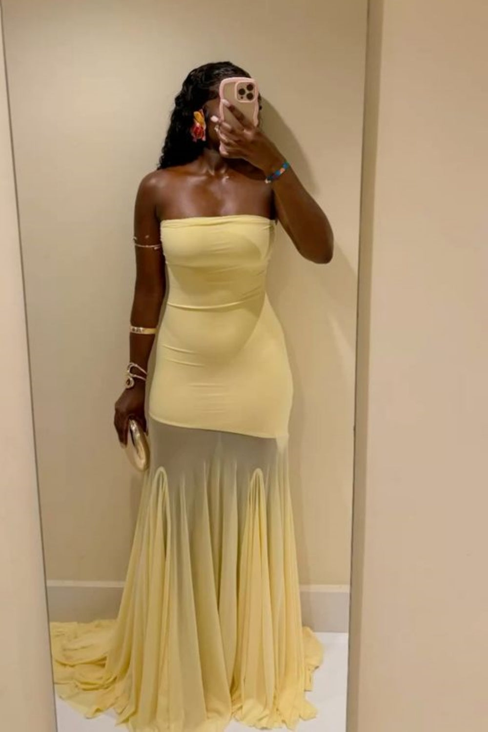 girlhomeshops-Gelb Elegante Meerjungfrau Schlank Lange Chiffon Ballkleid Abschlusskleid gh5930