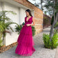 Purple Fashion Elegant V-neck Long Tulle Ball Gown Evening Dress Wedding Guest Party Dress gh3325