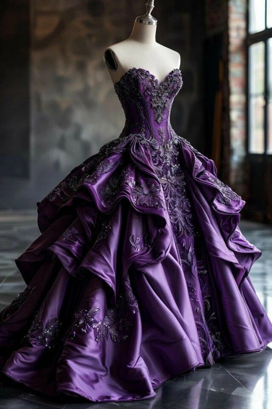 girlhomeshops-Purple exquisite beaded long ball gown gh6156