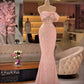Rosa Glitzer Exquisite Perlen Elegante Lange Pailletten Meerjungfrau Slim Fit Ballkleid Abendkleid Partykleidgh3254