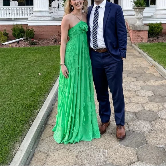 Robe de soirée longue en mousseline de soie à col licou verte gh2862