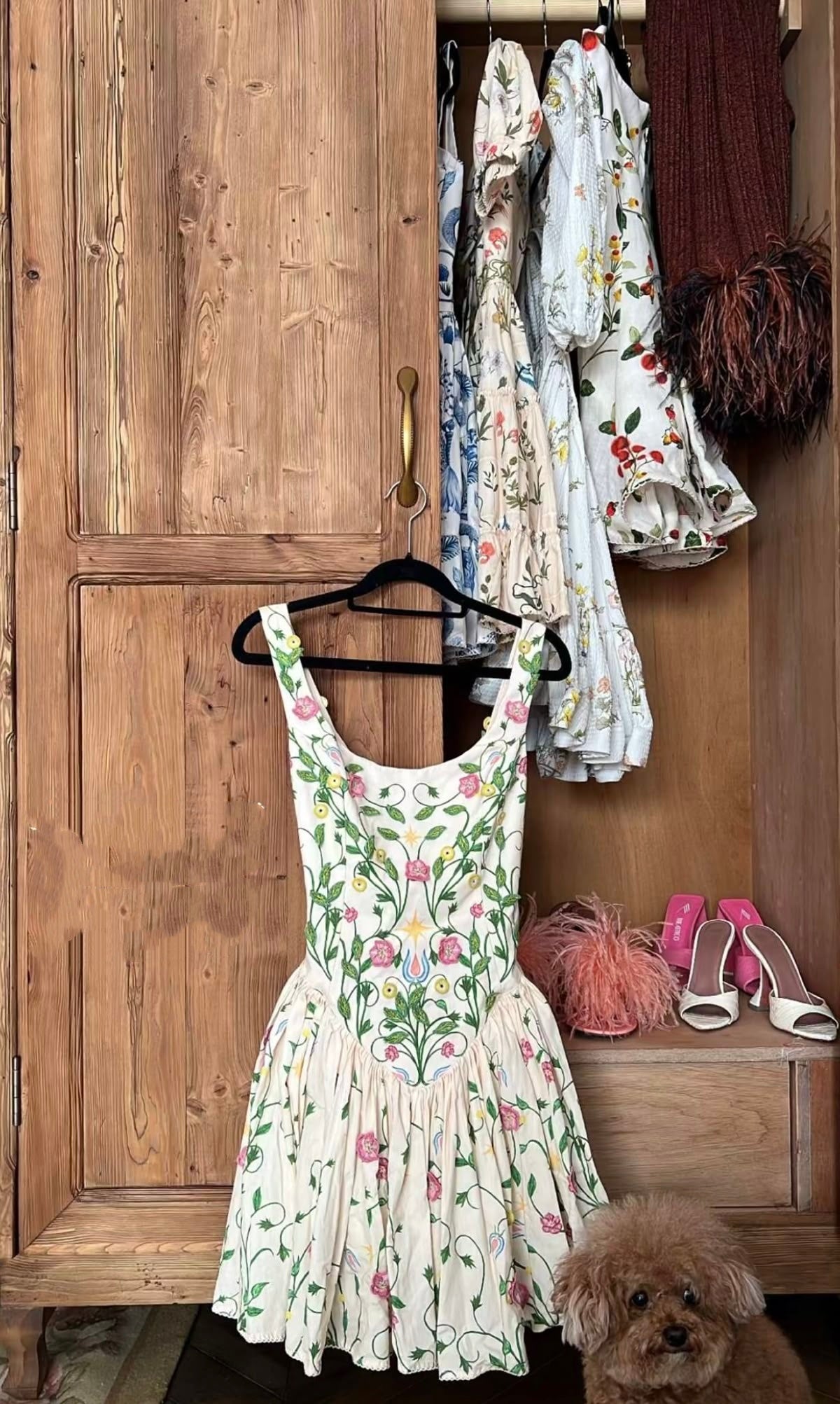 girlhomeshops--Floral short chiffon homecoming dress travel holiday dress gh5712