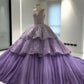 Purple Gorgeous Shiny Elegant A-line Long Tiered Ruffled Tulle Ball Gown Formal Dress Evening Dress Celebrity Dress gh3145