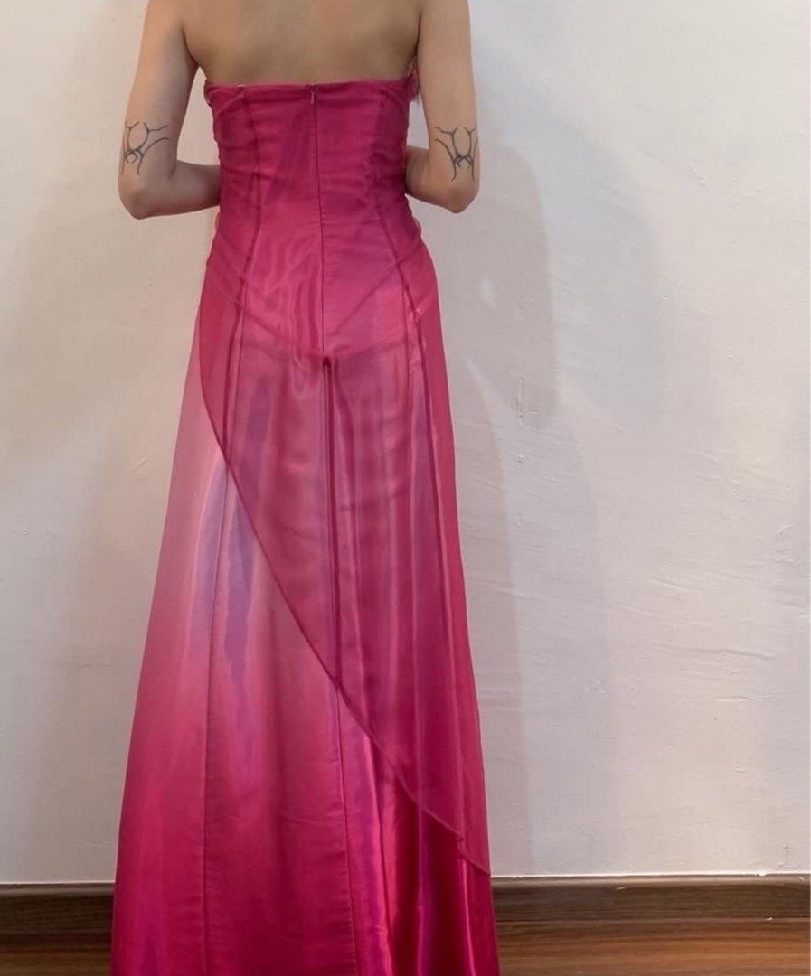 Girlhomeshops – Rosa Farbverlauf, exquisite Blumenperlen, modisches langes Tüll-Ballkleid, Abschlusskleid, gh5523