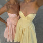 Girlhomeshops-Yellow pink basic simple sweetheart neckline A-line short satin short tea length homecoming dress birthday dress gh5290