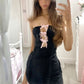 Girlhomeshops-Black and pink bow short satin homecoming dress gh5259