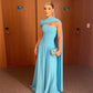 Blue Simple Elegant Fashion Long Chiffon prom dress Evening Dress Wedding Guest Party Dress With Ribbon gh3675