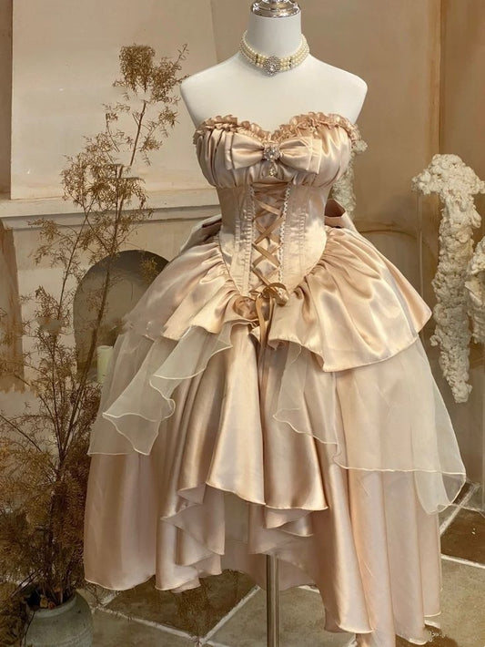 Robe de soirée longue en tulle et dentelle vintage champagne, robe de bal, robe de soirée, robe de fête d'anniversaire gh3354