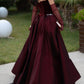 girlhomeshops- Burgundy velvet satin vintage elegant long gown gh6196