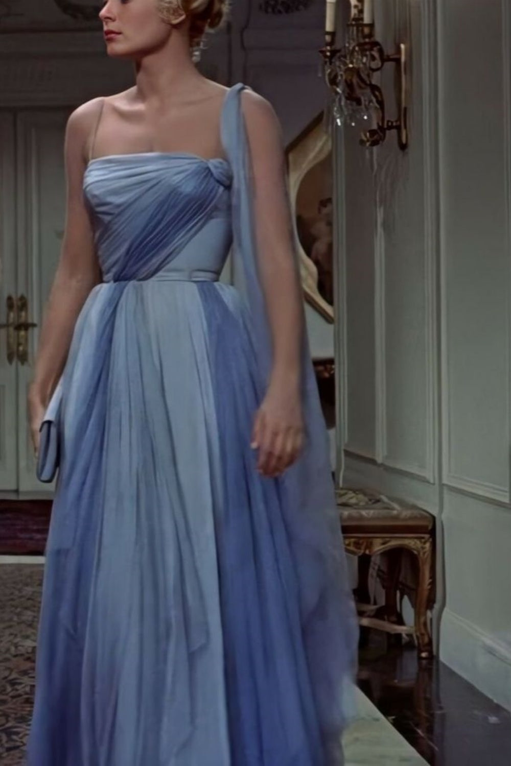 girlhomeshops-(Includes Scarf)Soft Blue Elegant Classic Dress Gradient Dress gh6327