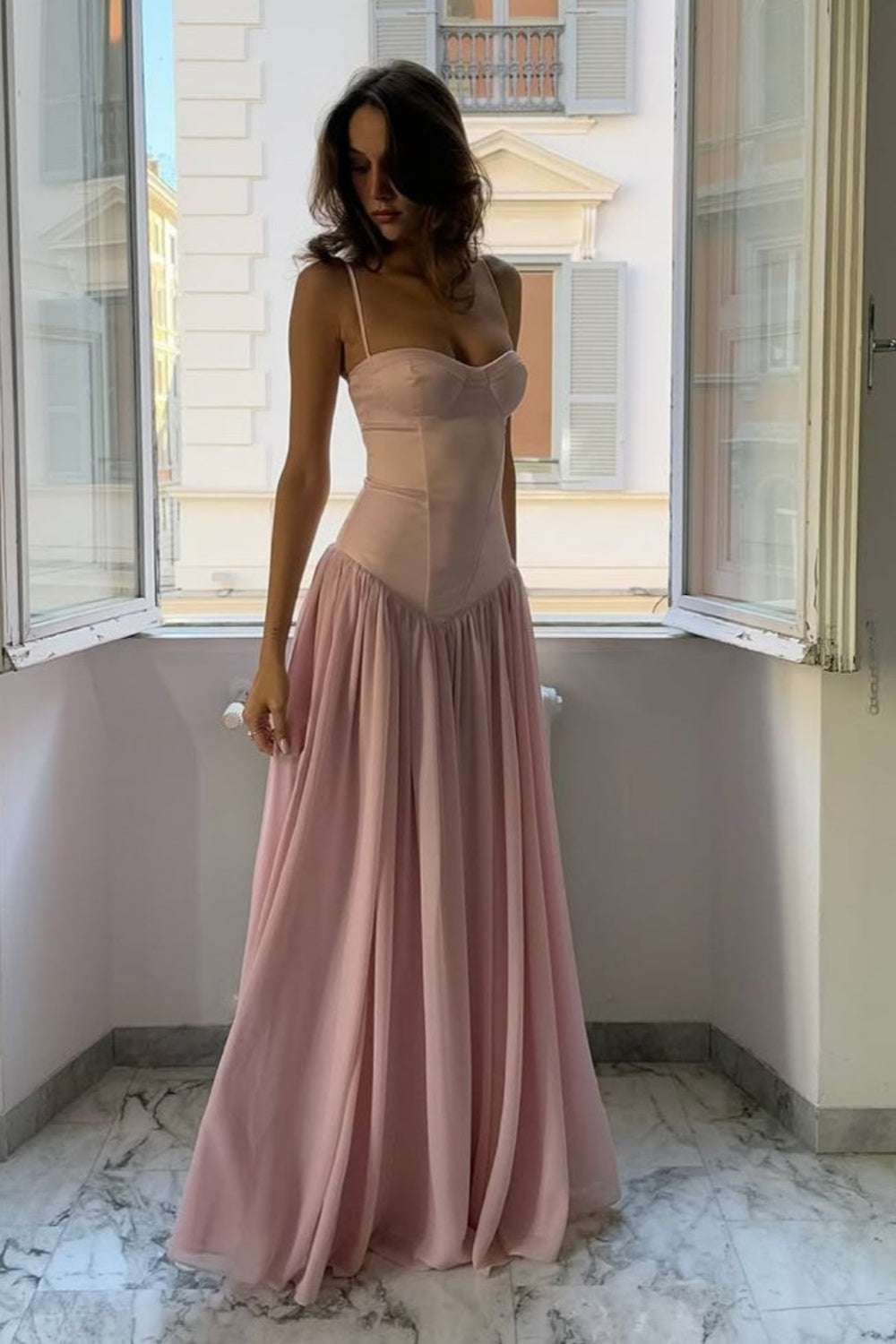 girlhomeshops-Pink spaghetti strap tight long prom dress bridesmaid dress gh5773