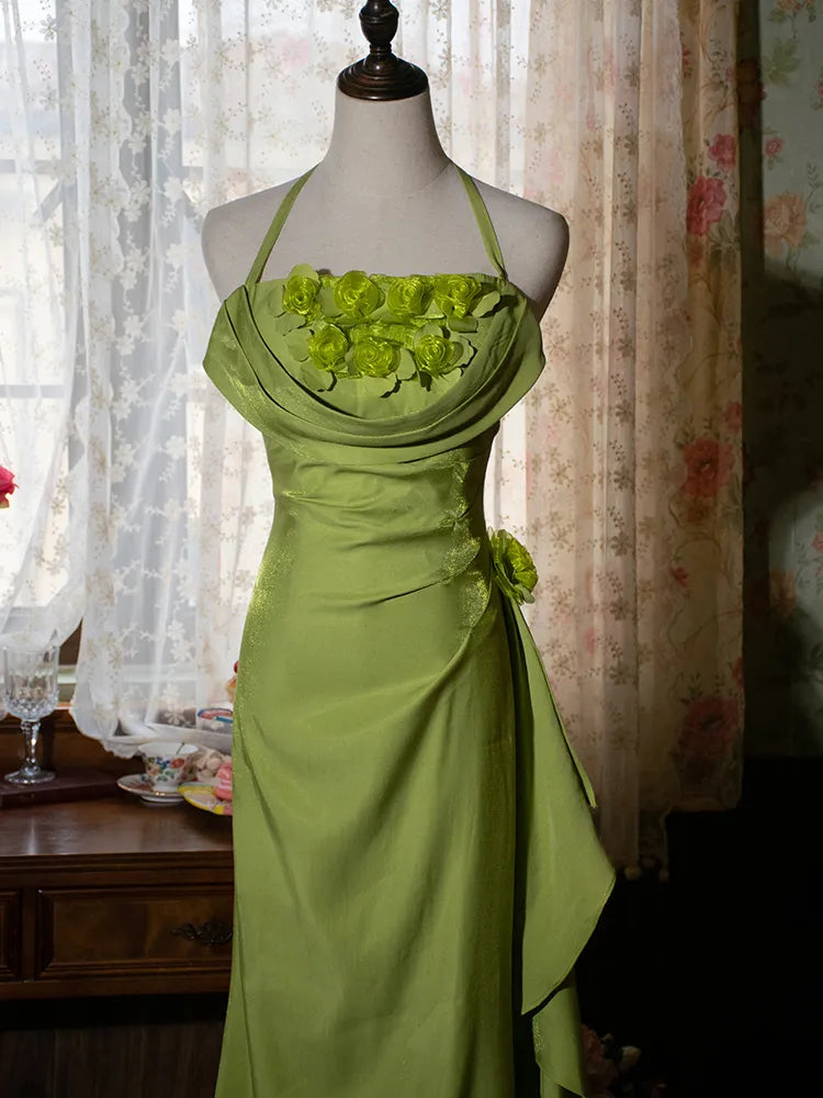 Robe de soirée longue dos nu à fleurs délicates et brillantes, jaune/vert/bordeaux, robe de fête d'anniversaire gh3385