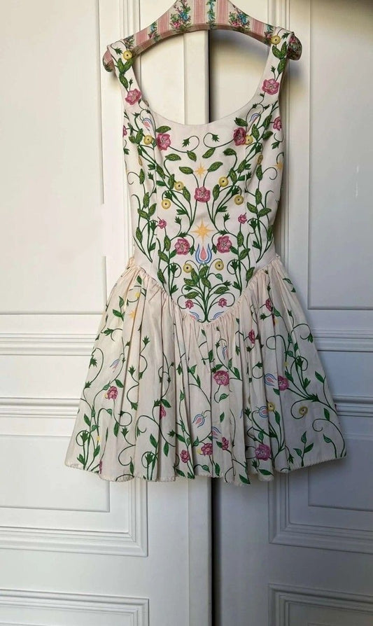 girlhomeshops--Floral short chiffon homecoming dress travel holiday dress gh5712