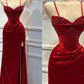 Rot wunderschöne exquisite mode glänzende spaghetti-trägern schlitz meerjungfrau schlanke lange satin ballkleid abendkleid partykleid gh3230