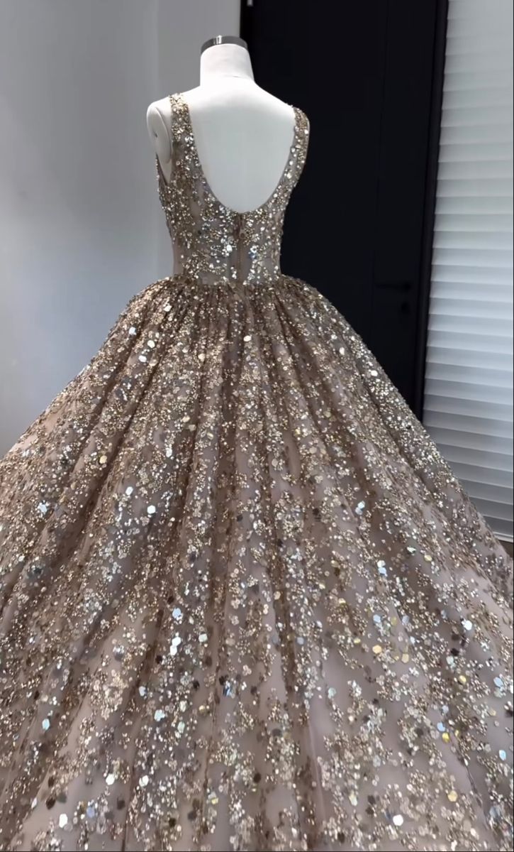 Nude pink gorgeous shiny gold sequins elegant long tulle sequin ball gown evening dress gh3197