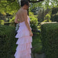 Pink Sweet Backless Long Tulle Ball Gown Evening Dress Party Dress gh3297