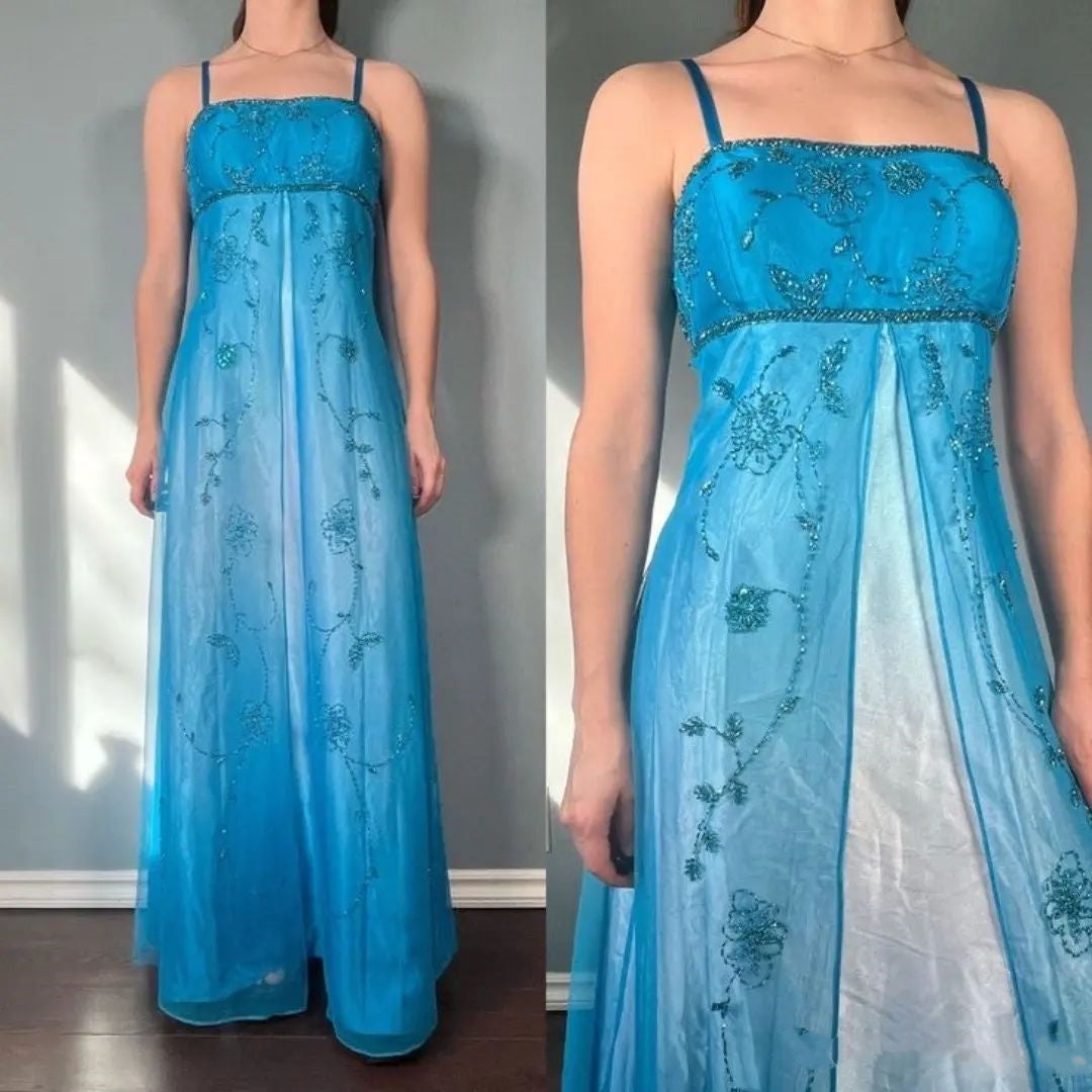 girlhomeshops-Fairy Dress, Blue And Delicately Beaded gh6119