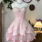 Pink Cute Prom Dress Sweetheart Short Mini Lace Formal 8th Grade Homecoming Dress Middle School Cocktail Evening Dress Hoco Outfits gh4657