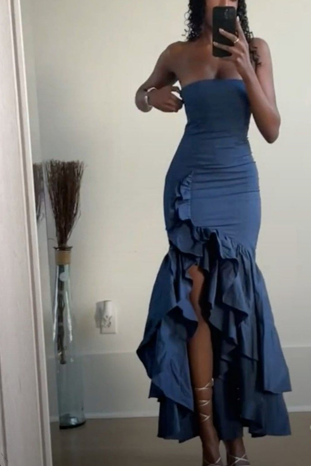 girlhomeshops-Blau/Weinrot/Gelb/Lila Langes Chiffon-Rüschen-Ballkleid Abschlusskleid gh5929