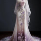 Robe de soirée longue en tulle rose violet, magnifique, style rétro, asymétrique, élégante, florale, coupe slim, style sirène, longueur au sol, robe de bal gh3701