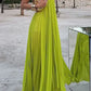 Yellow green fashion pleated backless long elegant chiffon ball gown evening dress party dress gh3127