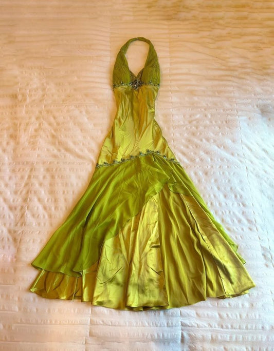 girlhomeshops - Robe longue verte en mousseline et satin, idéale pour un anniversaire, un bal ou une soirée (gh5993)