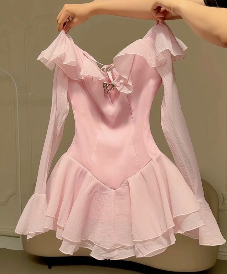 Robe de soirée courte en mousseline rose à volants, robe d'anniversaire gh4625