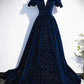 Dark blue/burgundy shiny elegant long velvet ball gown formal evening dress gh3211