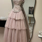 Pink, Delicately Beaded, Long Tulle Formal Evening Gown gh6718