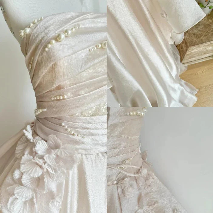 Pink Gorgeous Elegant Exquisite Beading A-Line Off Shoulder Long Tulle Ball Gown Evening Gown Wedding Dress gh3415