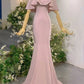 Off-Shoulder Halter Pink Satin Mermaid Gown | Luxury Elegant Ruffle Train Maxi Dress for Gala Ball gh6482