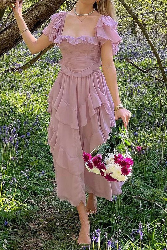 Robe de soirée longue en mousseline de soie et tulle, élégante et vintage, violette, tenue de soirée, de mariage, d'anniversaire, gh4062