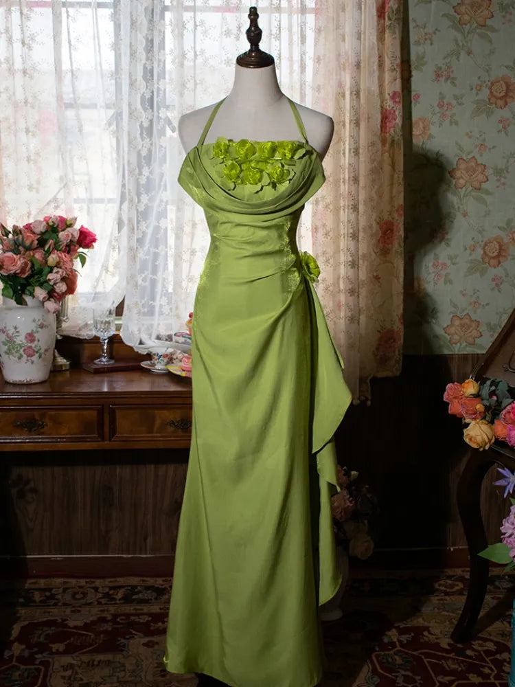 Robe de soirée longue dos nu à fleurs délicates et brillantes, jaune/vert/bordeaux, robe de fête d'anniversaire gh3385