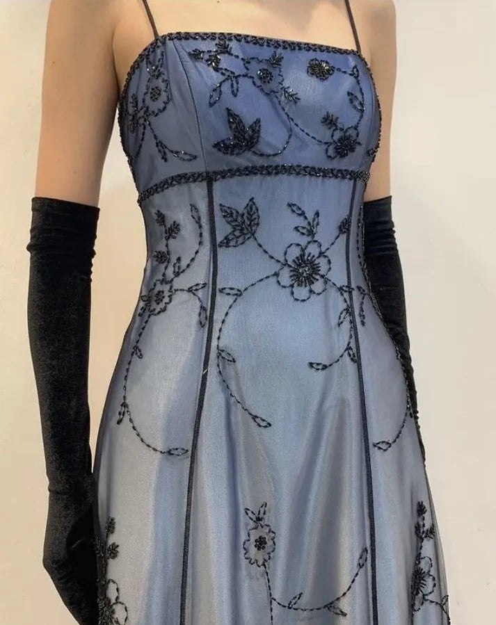 Blue Delicate Beaded Long Tulle Elegant Ball Gown Evening Dress Formal Birthday Party Dress Prom Dress gh3611