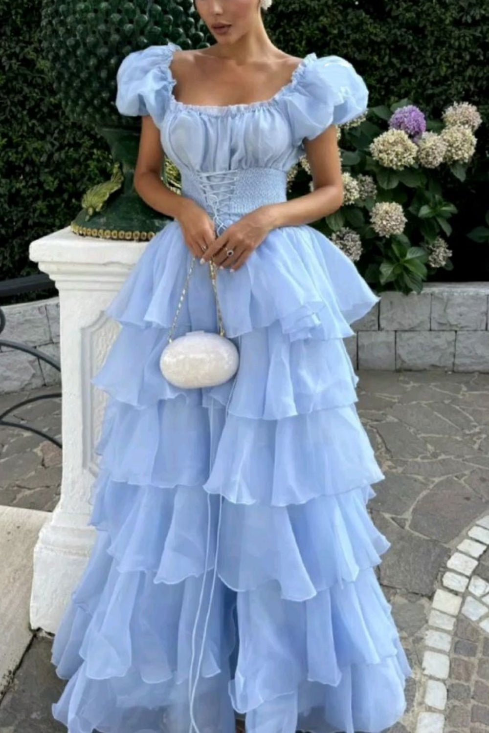 girlhomeshops-Rosa und blau süßes langes Chiffon-Ballkleid mit mehreren Lagen gh5784