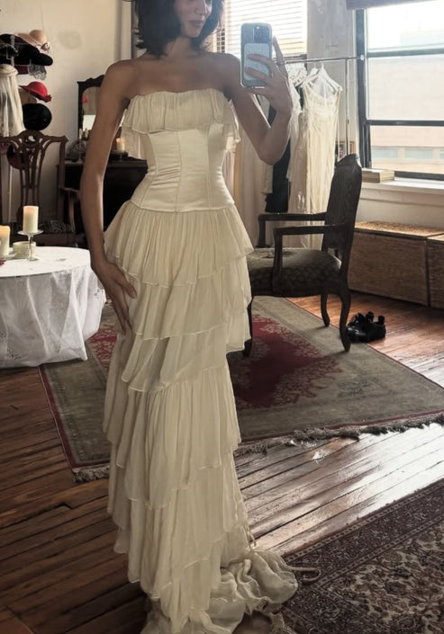 Ivory White Vintage Elegant Long Chiffon Ball Gown Evening Dress Bridesmaid Dresses gh4104 main image 0
