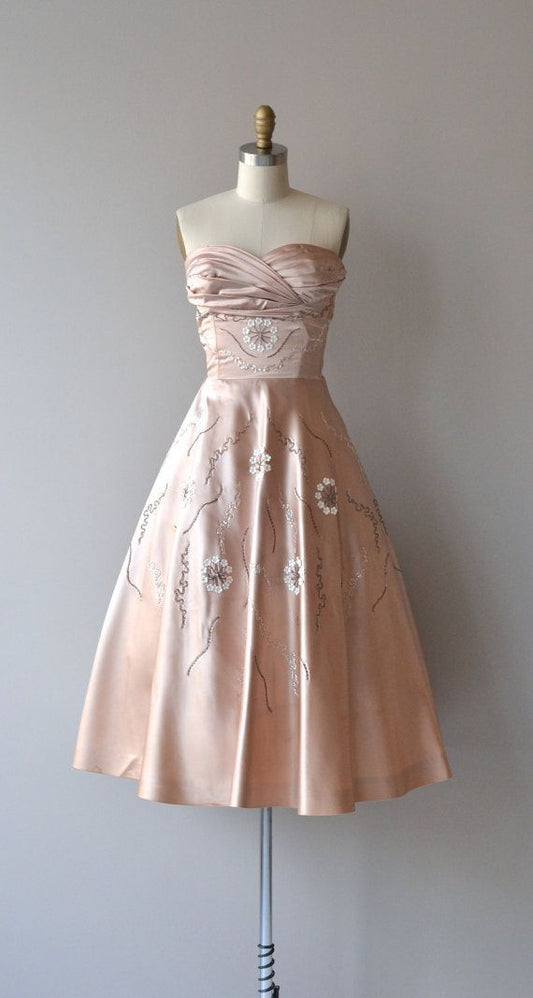 girlhomeshops--Pink Delicate Floral Short/Mid-Length Satin Homecoming Dress gh5562