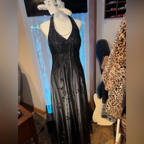 Black and gray low-key gorgeous exquisite beading elegant long Tulle prom dress evening dress prom dress gh3149