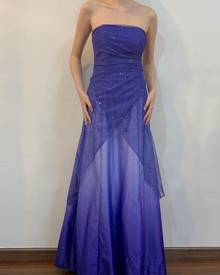 Robe de soirée longue en tulle à paillettes élégantes et brillantes violettes/bleues gh3411