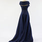Girlhomeshops-Navy blue simple and fashionable long satin floor-length prom dress evening dress graduation dress gh5198