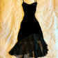Black stylish elegant velvet spaghetti straps long ruffled cocktail party dress prom dress formal dress evening gown with jacketgh3300