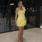 Girlhomeshops-Yellow one-shoulder fashion sweet bud skirt short chiffon homecoming dress birthday dress gh5269