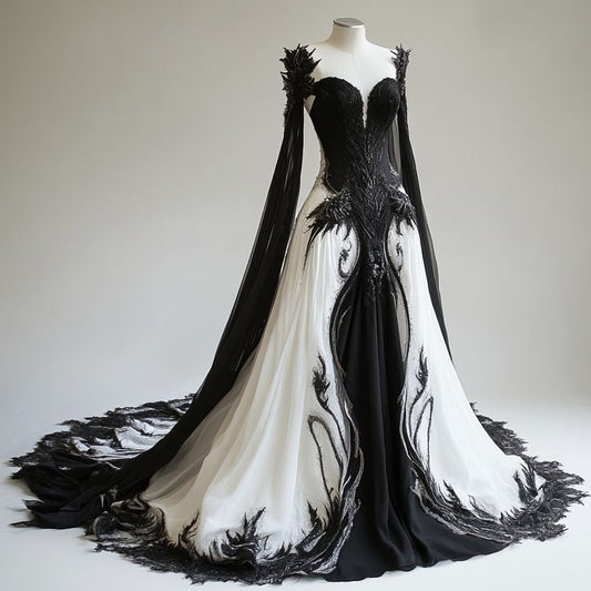 Robe de soirée en tulle noir et blanc, magnifique, rétro, élégante, exquise, longue, perlée, princesse, robe de mariée, gh3446