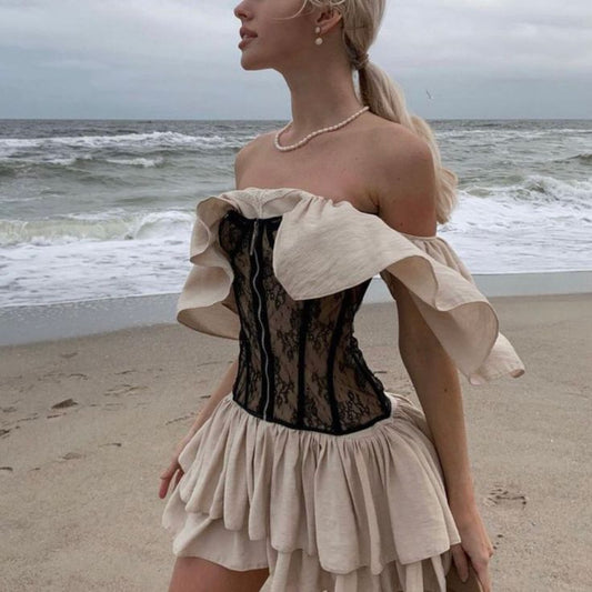 Girlhomeshops - Robe de soirée courte en mousseline avec corset vintage en dentelle gh5337