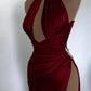 Burgundy Elegant Off-the-shoulder High Neck Exquisite Beading Long Sexy Slit Ball Gown Evening Gown Party Dress gh3426